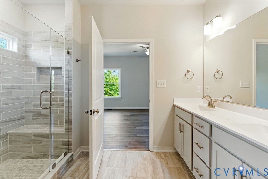 TBD Buckners (Lot 21) Lane, Compass Cove, Mineral, VA 23117 Expanded shower with seat, frameless glass shower shown
