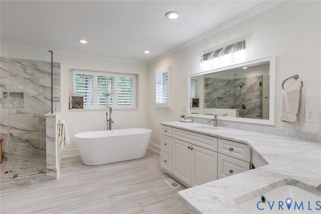 485 Ada Ash Lane, Hermitage Country Club, Manakin Sabot, VA 23103 Double Vanities with Makeup Area, Quartz Countertops, Soaking Tub, Walk-in Tiled Shower, and Plantation Shutters