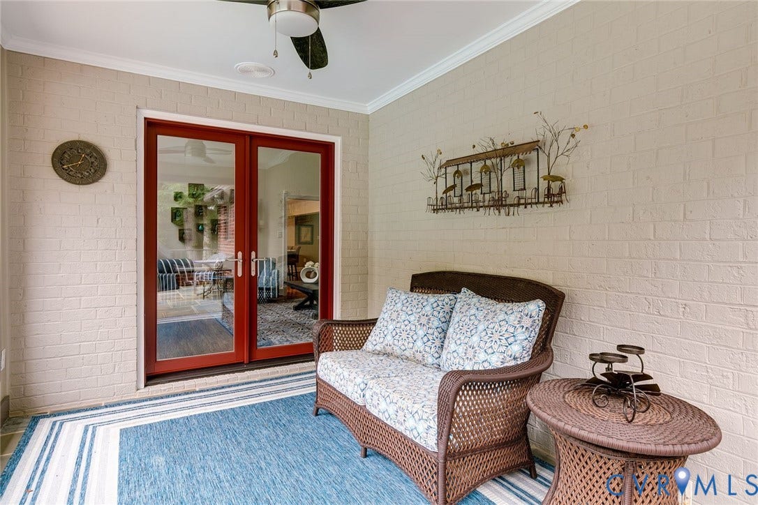 485 Ada Ash Lane, Hermitage Country Club, Manakin Sabot, VA 23103 covered porch off family room to relax and unwind