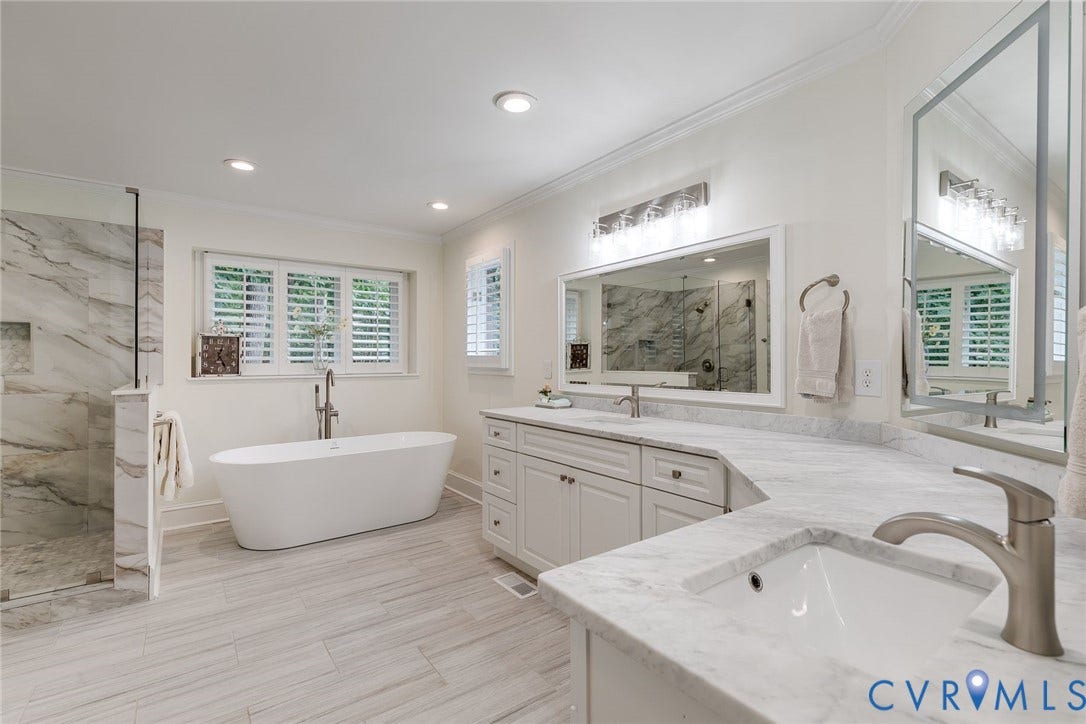 485 Ada Ash Lane, Hermitage Country Club, Manakin Sabot, VA 23103 Double Vanities with Makeup Area, Quartz Countertops, Soaking Tub, Walk-in Tiled Shower, and Plantation Shutters