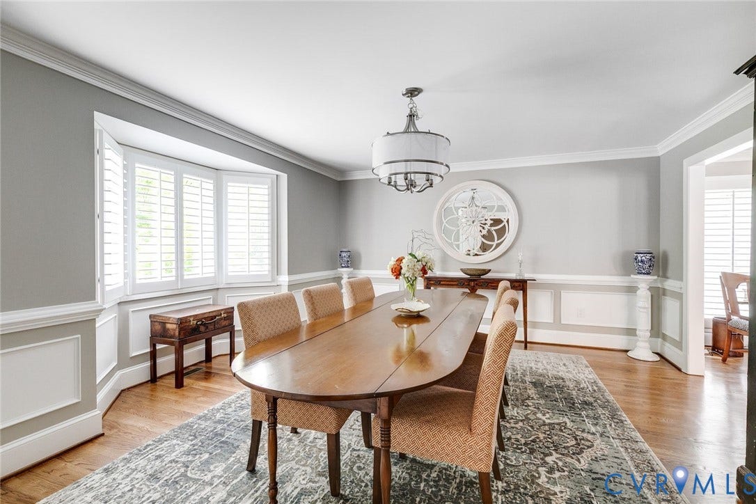 485 Ada Ash Lane, Hermitage Country Club, Manakin Sabot, VA 23103 Exquisite moldings and cute Bay Window and French Doors from Kitchen