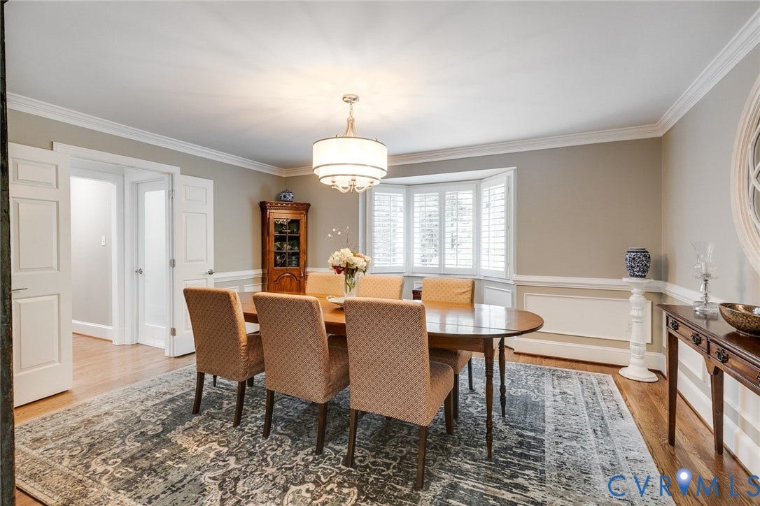 485 Ada Ash Lane, Hermitage Country Club, Manakin Sabot, VA 23103 Exquisite moldings and cute Bay Window and French Doors from Kitchen