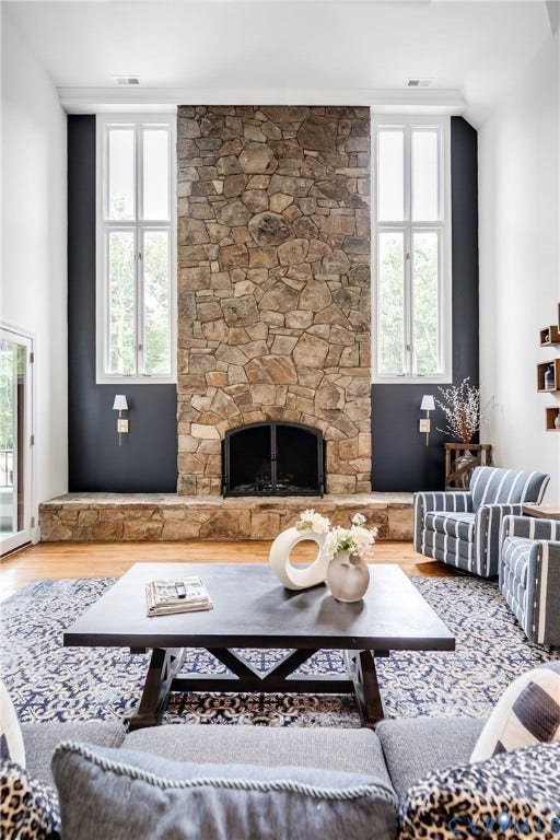 485 Ada Ash Lane, Hermitage Country Club, Manakin Sabot, VA 23103 stunning floor-to-ceiling stone wood-burning fireplace