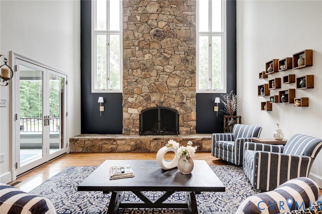 485 Ada Ash Lane, Hermitage Country Club, Manakin Sabot, VA 23103 stunning floor-to-ceiling stone wood-burning fireplace