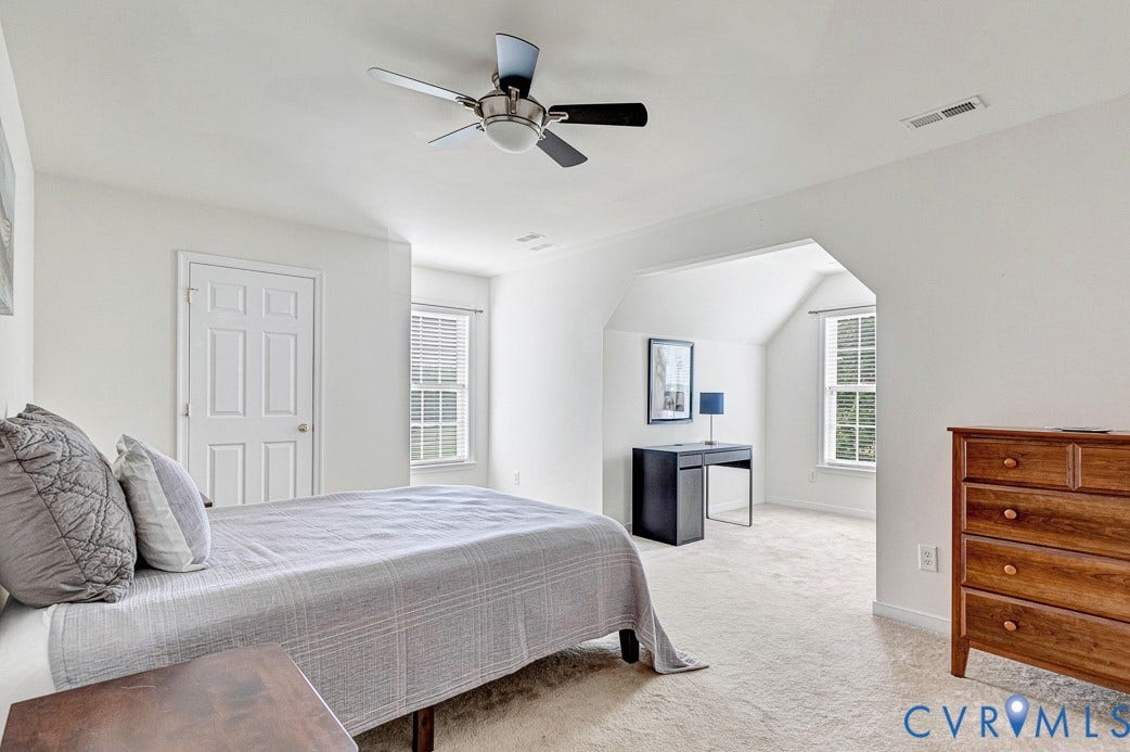 5841 Dorton Lane, Carrington, Glen Allen, VA 23060 Bedroom two with carpet and a ceiling fan.