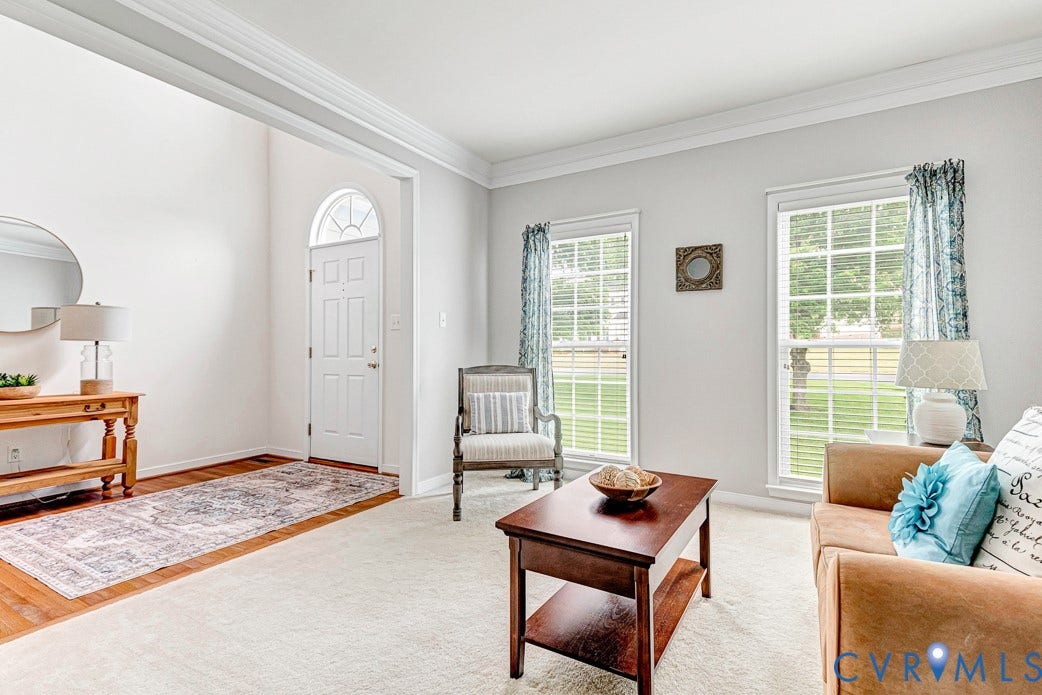 5841 Dorton Lane, Carrington, Glen Allen, VA 23060 Living room with hardwood floors and lots of natural light.