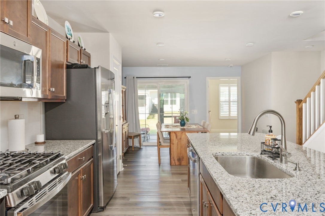 7236 George Wythe Lane, Summer Maple, New Kent, VA 23124 Kitchen featuring stainless steel appliances, granite countertops, wood-finish flooring, and recessed lighting
