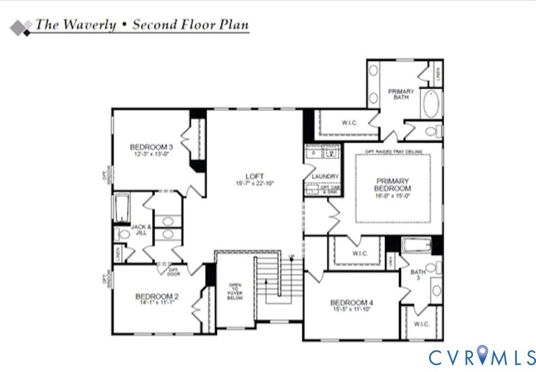 9385 Stingray Point Court, Greenwood Estates, New Kent, VA 23124 Second Story Floor Plan.
This home is to be built. The photo represents the plan, not the actual home. Design selections may vary.