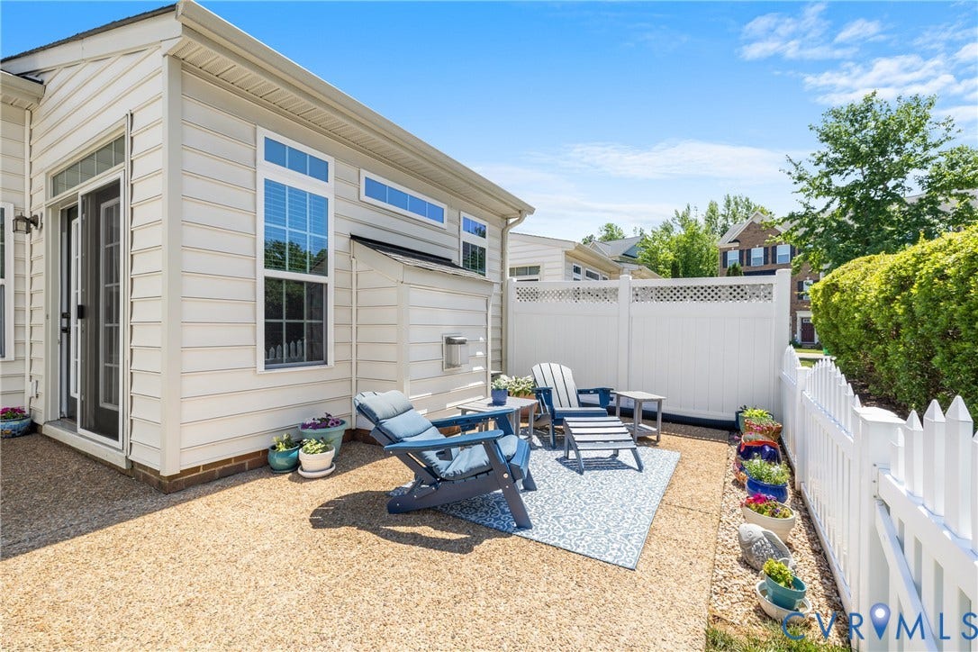 3105 Abruzzo Place, The Villas At Hunton Park, Glen Allen, VA 23059 Fenced in backyard with aggregate patio. HOA manages the yardwork.