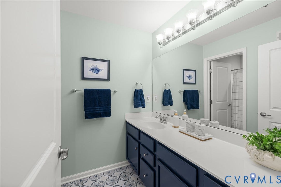 3105 Abruzzo Place, The Villas At Hunton Park, Glen Allen, VA 23059 Second level full bath with NEWLY redone tile flooring, freshly painted vanity. Shower and toilet separate.