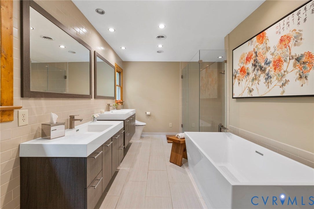 3172 Three Bridge Road, Powhatan, Powhatan, VA 23139 Renovated primary bathroom in 2025 with large stand up shower & bidet style Toto toilet with heated seat.