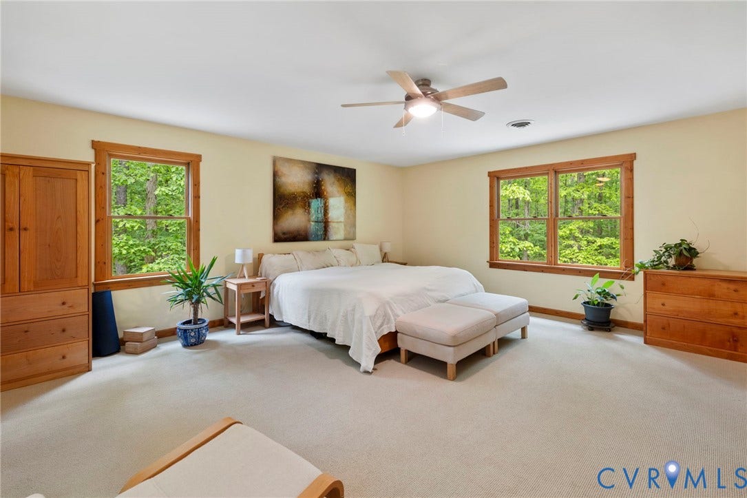 3172 Three Bridge Road, Powhatan, Powhatan, VA 23139 2nd floor primary bedroom with tons of natural light & ceiling fan.