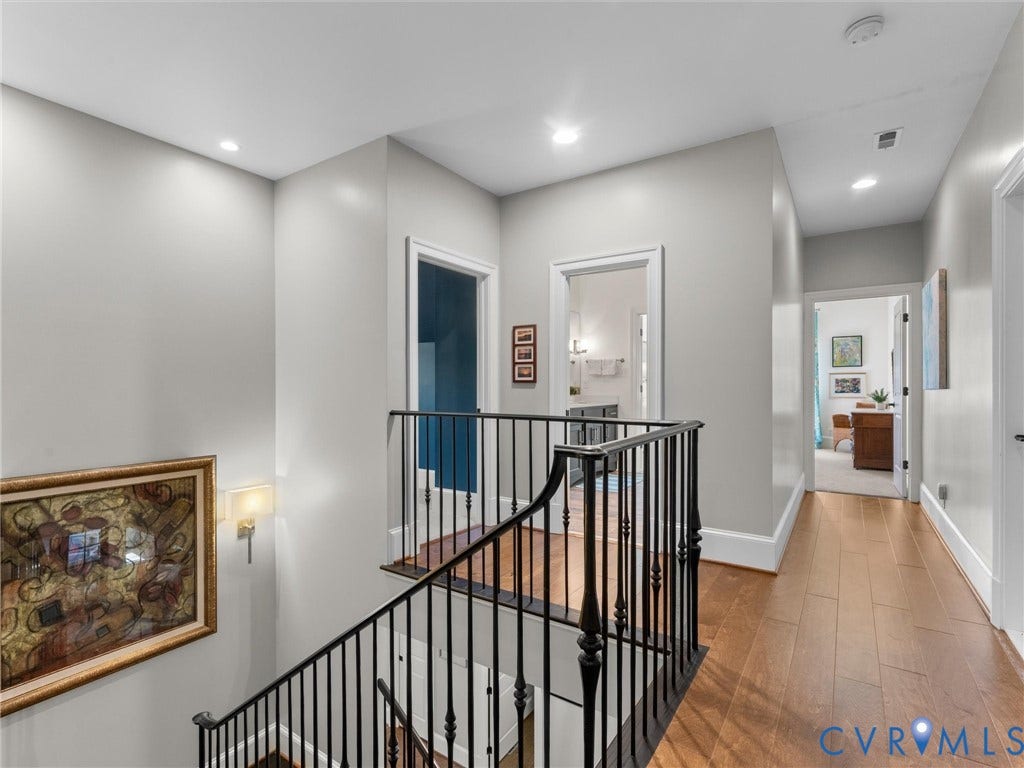 16131 Binley Road, Hallsley, Midlothian, VA 23112 Views into Bedroom 3 and Bedroom 4. A full bathroom is directly accessable from Bedroom 3 and has a pocket door entrance for Bedroom 4.