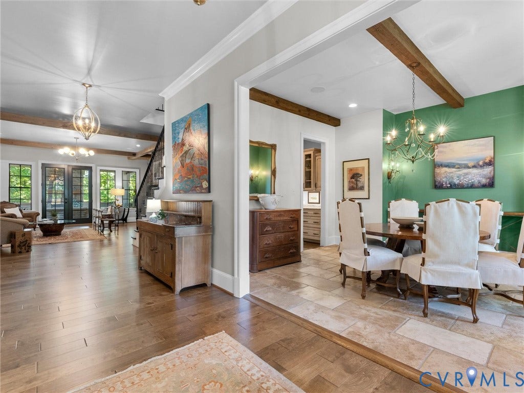 16131 Binley Road, Hallsley, Midlothian, VA 23112 Wooden ceiling beams connect the main living areas to one another.