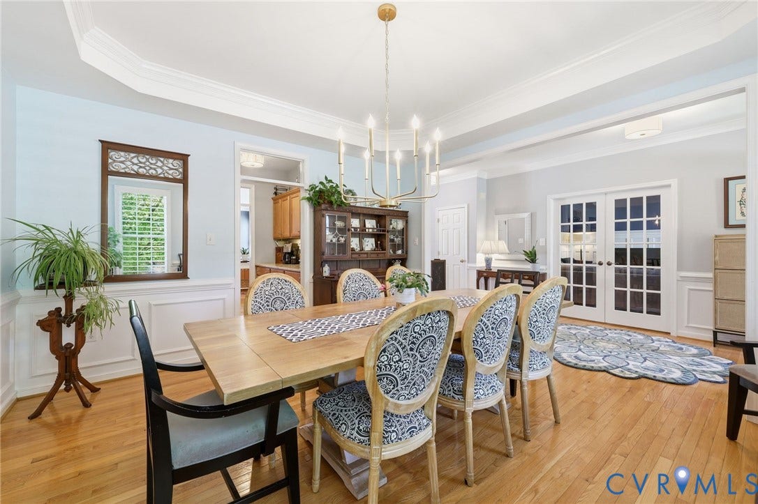 4909 Parsons Walk Place, Twin Hickory, Glen Allen, VA 23059 Hardwood flooring with white wainscoting and crown molding