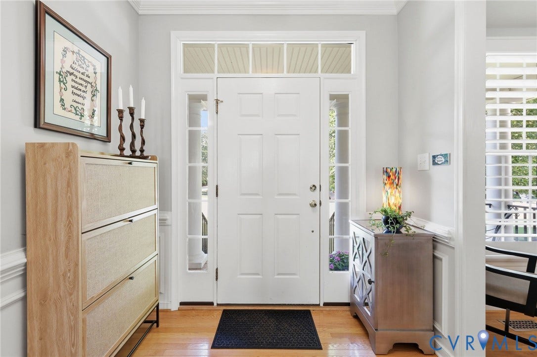 4909 Parsons Walk Place, Twin Hickory, Glen Allen, VA 23059 Entryway featuring a white paneled door with sidelights and a transom window