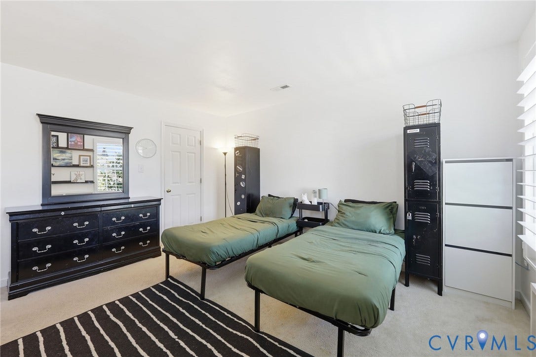 4909 Parsons Walk Place, Twin Hickory, Glen Allen, VA 23059 Carpeted bedroom featuring white walls, a white door, and a window with white louvered blinds