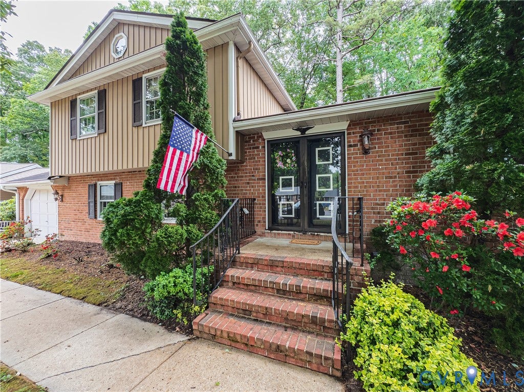 Front entry with established landscaping.