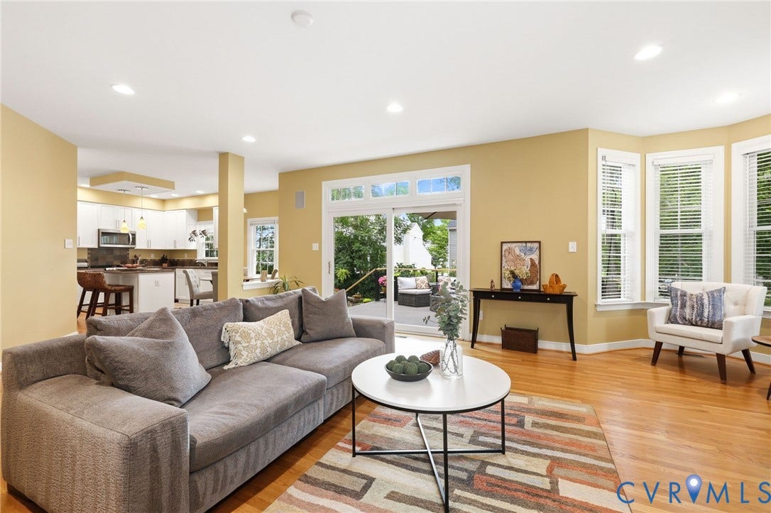 6001 Abington Park Drive, Glen Allen, VA 23059 Family room flows into updated kitchen and gorgeous Trex deck