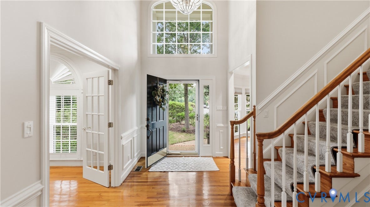 12400 Chadsworth Place, Wyndham, Glen Allen, VA 23059 Two-story foyer with hardwood flooring and a black front door