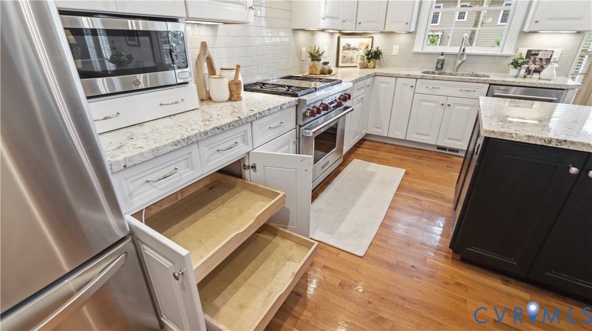 12400 Chadsworth Place, Wyndham, Glen Allen, VA 23059 Kitchen featuring stainless steel appliances, white cabinetry, and granite countertops