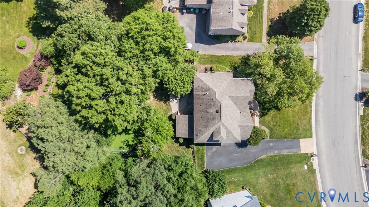 5541 Summer Creek Way, Millstone, Glen Allen, VA 23059 Direct aerial view of the home and the private backyard.