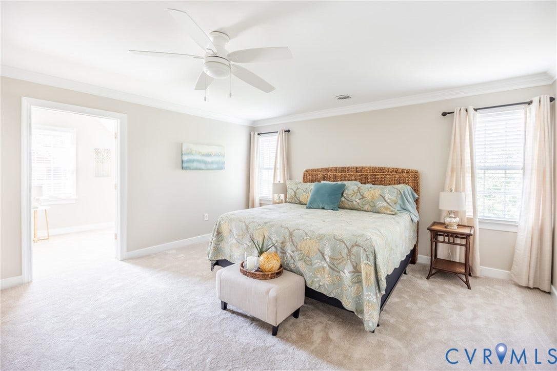5541 Summer Creek Way, Millstone, Glen Allen, VA 23059 The primary bedroom has a bonus sitting room to use a space to relax, a nursery, a workout room, an additional closet or storage.