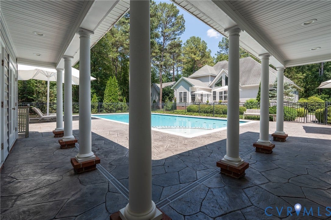 3124 Rock Cress Lane, Mill Forest, Sandy Hook, VA 23153 Lovely loggia space offers plenty of shade from Pool house to Pool