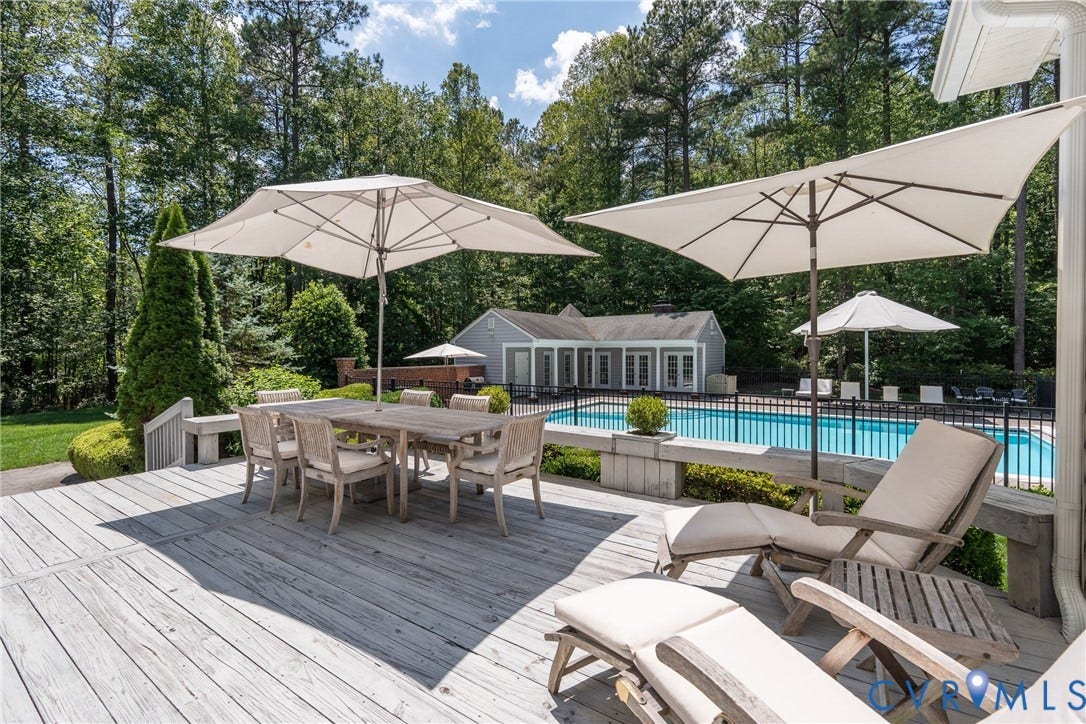 3124 Rock Cress Lane, Mill Forest, Sandy Hook, VA 23153 Deck overlooking Pool and Pool House