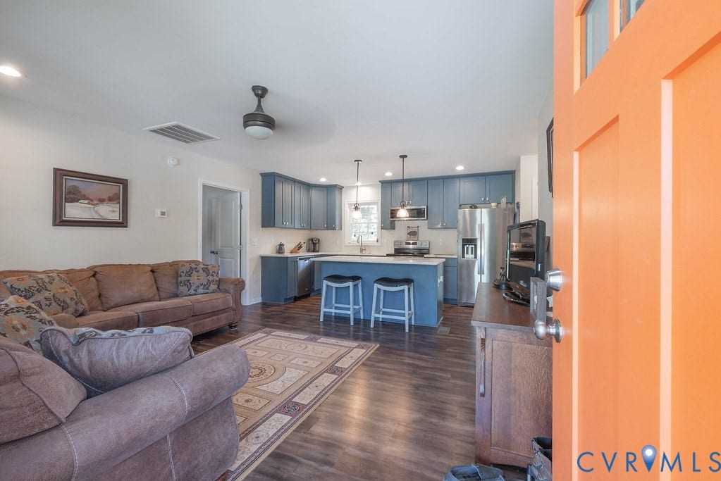 4336 Hells Bend Road, Quiet And Private, Palmyra, VA 22963 Open-concept living area featuring wood-finish flooring, recessed lighting, and a ceiling fan
