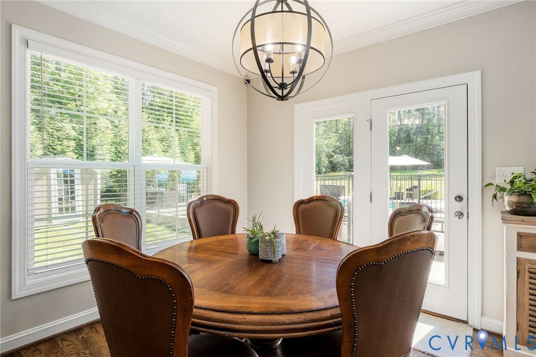 11451 Black Road, Winterpock, Chesterfield, VA 23838 Eat-in kitchen with view of back lawn and pool
