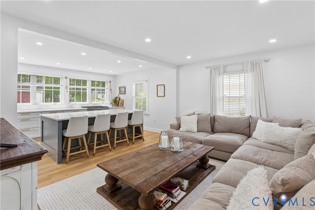 10100 Contessa Court, Glen Allen, VA 23060 Open-concept living space featuring light wood-finish flooring, recessed lighting, and white walls
