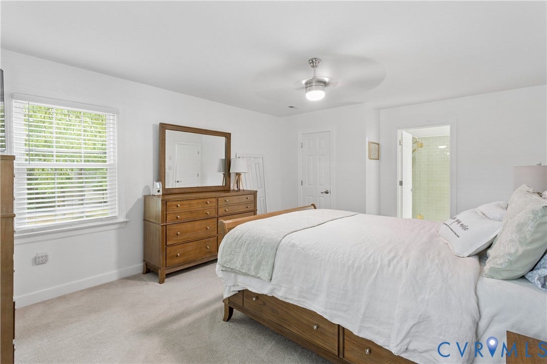 10100 Contessa Court, Glen Allen, VA 23060 Light-filled room featuring a single window with blinds, carpeted flooring, and a ceiling fan with integrated lighting