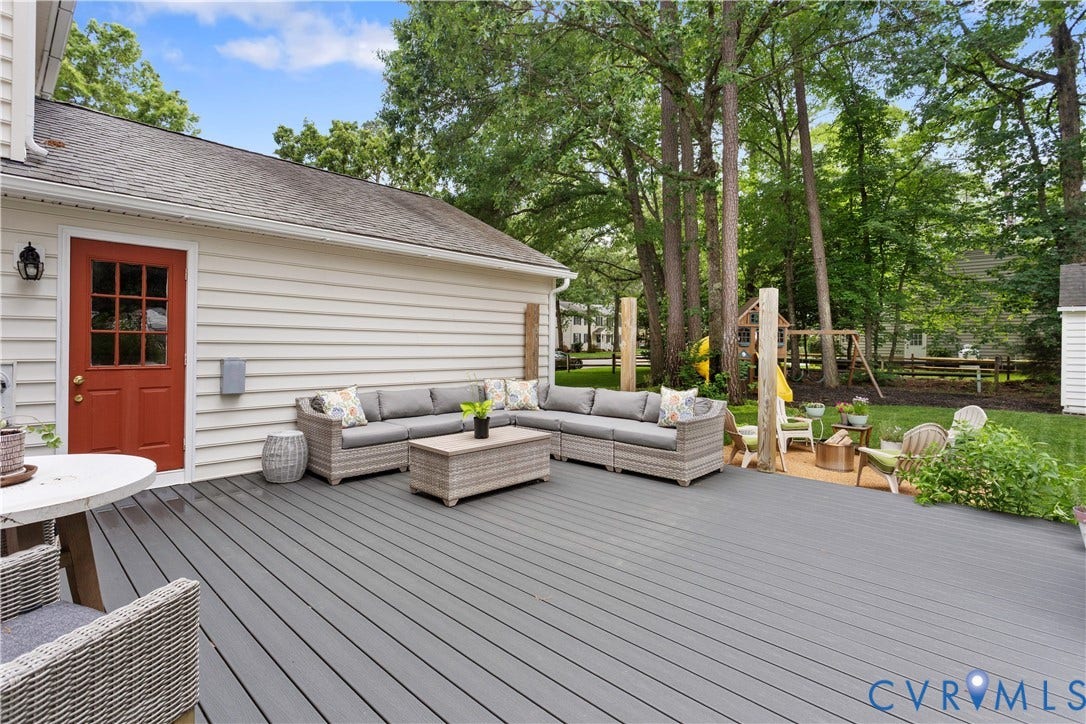 10100 Contessa Court, Glen Allen, VA 23060 Expansive grey composite deck with a secondary red door entry