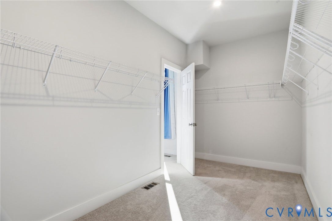 1121 N Lombardy Street, #B, Carver Square, Richmond, VA 23220 Walk-in closet with carpet flooring, light gray walls, built-in wire shelving, and overhead lighting