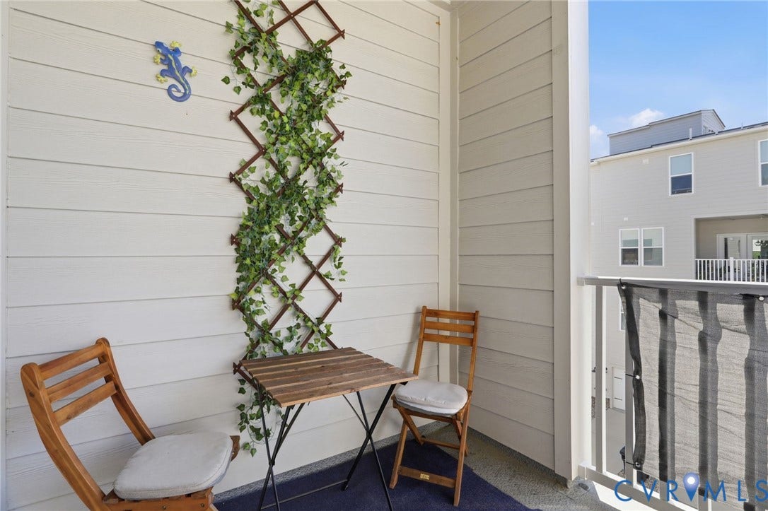 1121 N Lombardy Street, #B, Carver Square, Richmond, VA 23220 Private Balcony with horizontal siding, and white railing.
