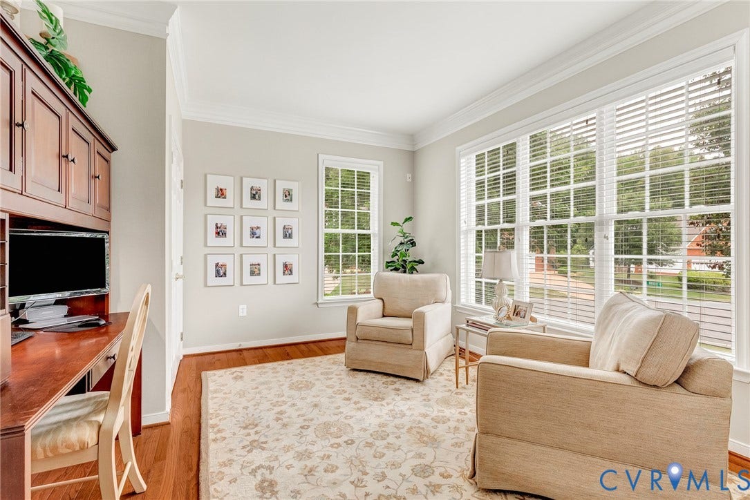 201 Maymont Way, Manakin Sabot, Manakin Sabot, VA 23103 First floor office is just off the foyer with hardwood floors, french doors & transom, a double closet, and windows with 2" blinds.