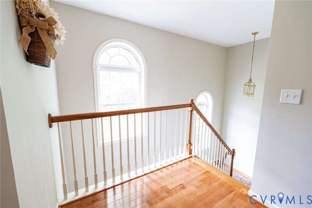 10517 Park Tree Place, Mountain Glen/ Glen Allen, Glen Allen, VA 23060 Hardwood flooring throughout the upper landing, accented by a white baluster railing and wood handrail
