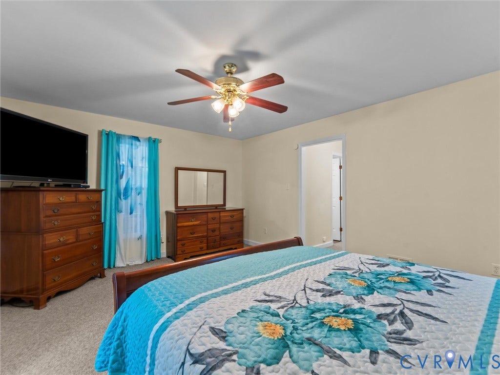 3420 Goodwyn Road, Powhatan, VA 23139 Carpeted room with a ceiling fan light fixture