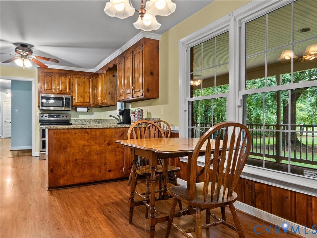 3420 Goodwyn Road, Powhatan, VA 23139 The kitchen offers a ton of space with cabinetry on both walls as well as near the stove. The eat-in area offers a casual eating environment.