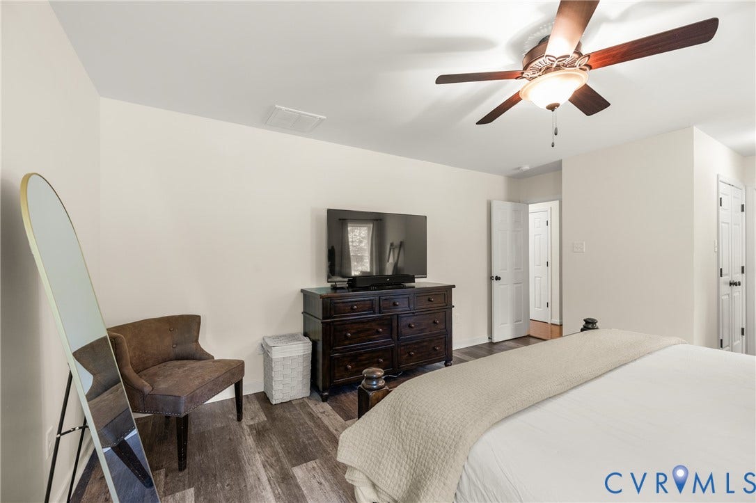 2803 Preston Park Way, Preston Park, Sandy Hook, VA 23153 Primary Bedroom w/ Ensuite Bath and 2 Closets. New LVP Flooring.