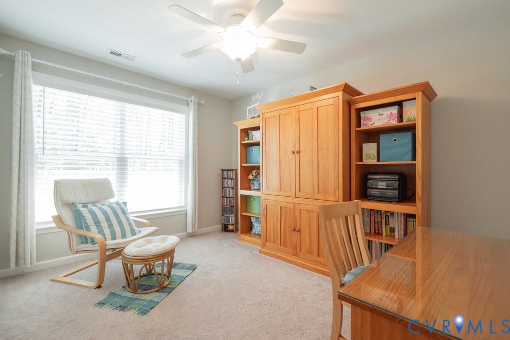 1046 Orchid Road, Mineral, VA 23117 Bedroom 3 with Carpet, Ceiling Fan and look at that large double window