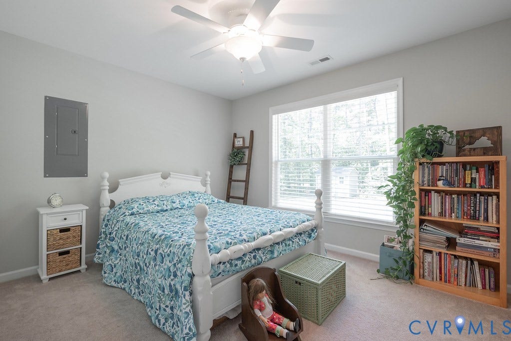 1046 Orchid Road, Mineral, VA 23117 Bedroom 2 with Double Windows for natural light, Carpet and ceiling fan.