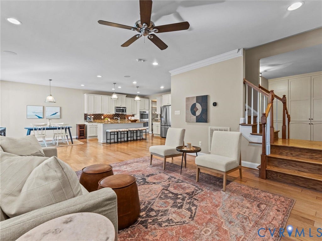 Family room/Built in cabinets in drop zone on other size of stairs