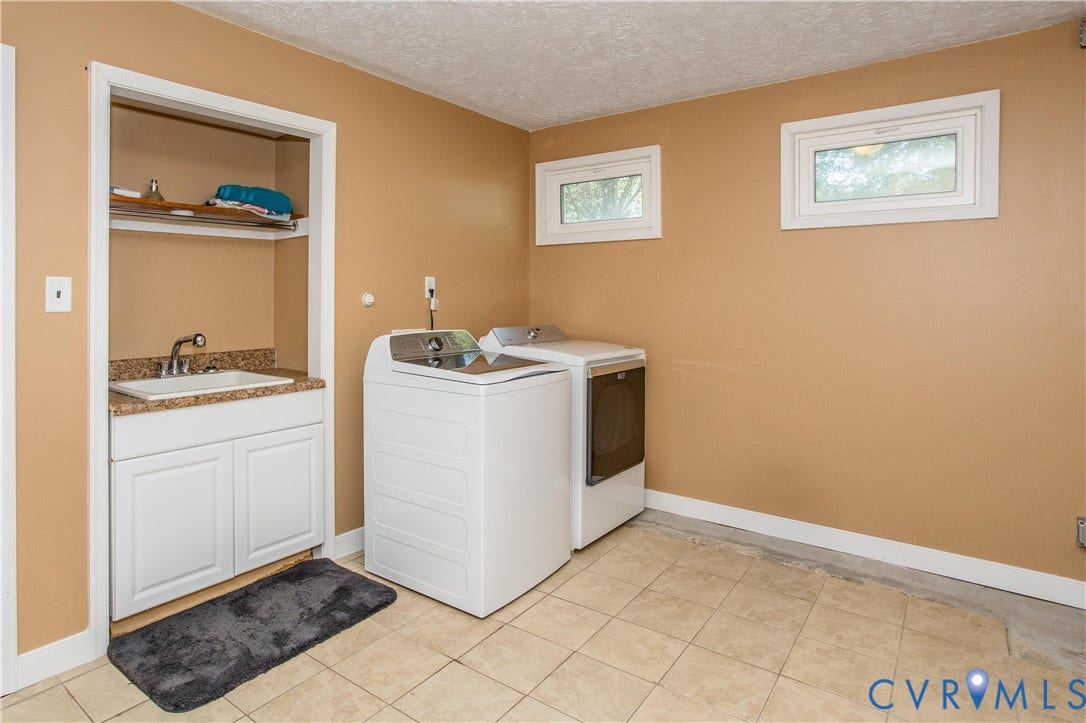 4512 Wraywood Avenue, Preston Place, Chester, VA 23831 Laundry area featuring a utility sink, built-in shelving, and two windows