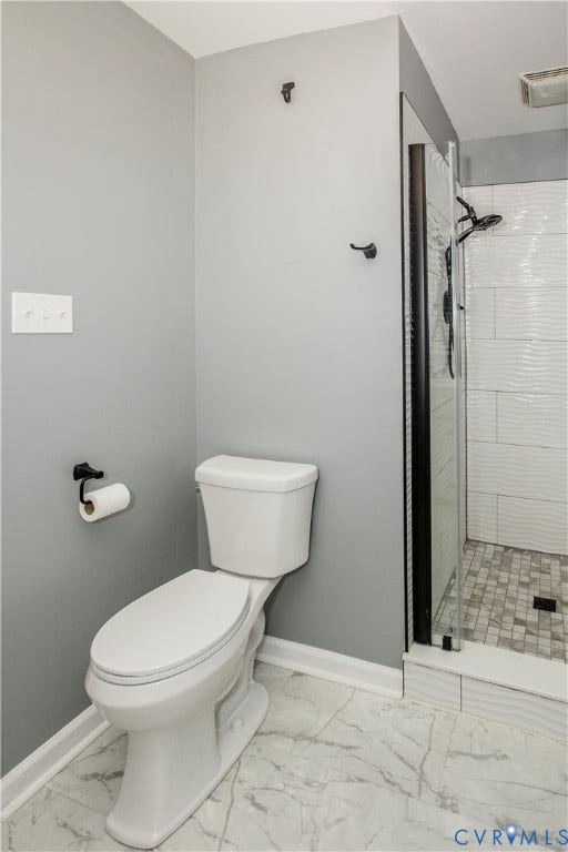 4512 Wraywood Avenue, Preston Place, Chester, VA 23831 White toilet with a side tank, light gray wall paint, and marble-look flooring