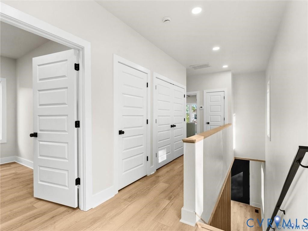 2200 3rd Avenue, Northside, Richmond, VA 23222 Hallway featuring an upstairs landing, light wood-style flooring, and recessed lighting