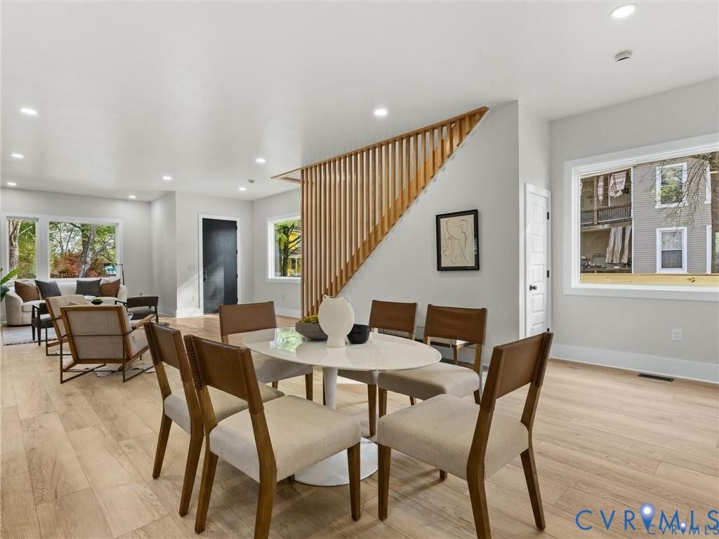 2200 3rd Avenue, Northside, Richmond, VA 23222 Dining space with light wood-style flooring, recessed lighting, and healthy amount of natural light