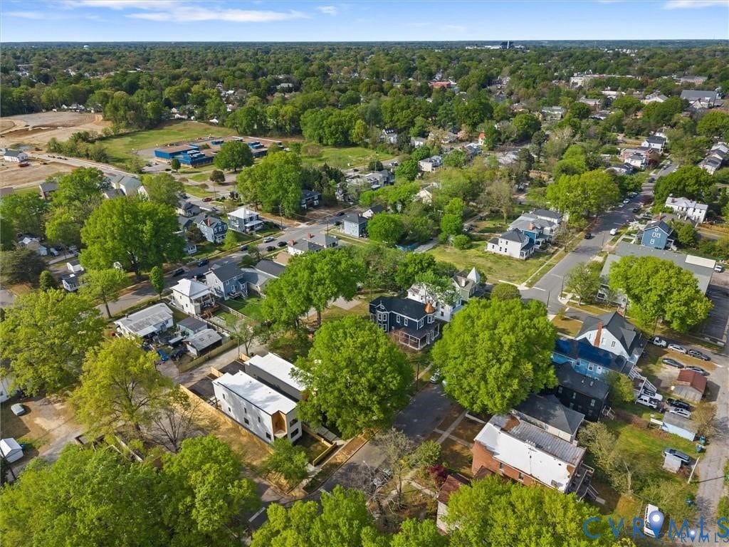 2200 3rd Avenue, Northside, Richmond, VA 23222 Aerial overview of property's location with nearby suburban area
