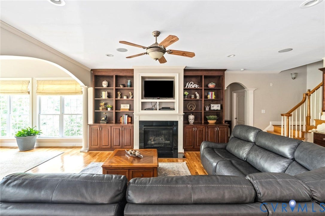 2220 French Hill Terrace, Powhatan, VA 23139 Family room - Gas Fireplace flanked by Built-In Bookcases